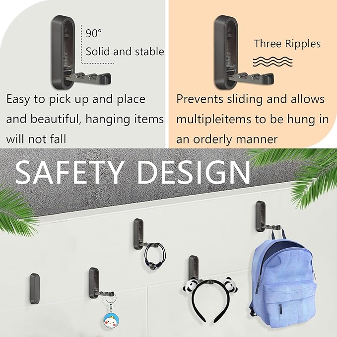 2PCS Foldable Wall Hooks, Heavy Duty Zinc Alloy Folding Wall Hooks,Folding Coat Hooks, Flip Down Hook for Hanging Coats, Bags, Hats, Cooking Utensil, Bathrobes, Keys (Black)