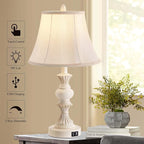 Touch Control Table Lamp Set of 2, 3-Way Dimmable Bedside Lamp with 2 USB Charging Ports, French Country Style Nightstand Lamps with Faux Silk Shade for Living Room, Bedroom - Antique White
