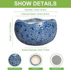 Bonsai Tree Pot - 13 Inch Large Ceramic Pots for Plants Indoor Outdoor, Round Planter, Decorative Flower Pot with Drainage Hole, Modern Unique Planter, Garden Decor Home, Garden Gifts, Blue