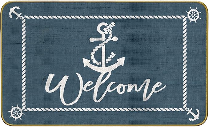 Mingnei Nautical Rug, Deep Blue Welcome Mat for Home Boats Entrance, Indoor Outdoor 30 x 17
