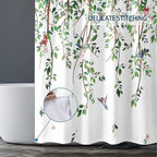 Green Leaves Birds Shower Curtain Hanging Vine Plant with Floral Shower Curtains for Bathroom Waterproof Polyester Fabric Bath Curtain 72 x 72 Inch with 12 Hooks