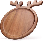 Renawe Decor Christmas Dinner Plate 12"x10" Wooden Cheese Charcuterie Board Xmas Cookies Platter Wood Salad Charger Plates for Christmas Holiday Festive Serving Dish Decorative Round Dessert Trays