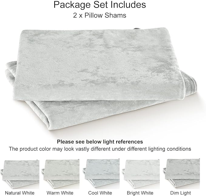 PHF Truly Velvet Pillowcases King Size, No Insert, 2 Pack Ultra Soft Breathable Pillow Shams Covers with Envelope Closure, 20" X 36" Luxury Cozy Warm Fuzzy Flannel, Silver Grey