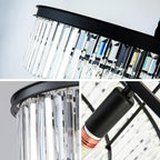 Black Modern Crystal Chandelier, 2-Tier Round Flush Mount Ceiling Light Fixtures Height Adjustable Pendant Lighting for Dining Room Living Room Bedroom Kitchen Hotel Foyer