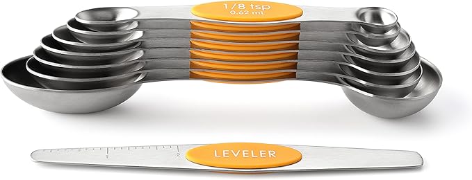 Spring Chef Magnetic Measuring Spoons Set, Dual Sided, Stainless Steel, Fits in Spice Jars, Mango, Set of 8, 2 Pack