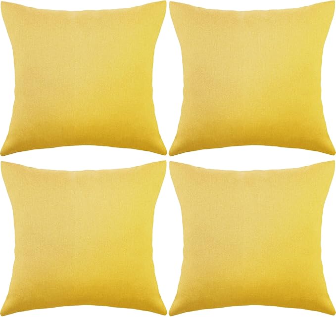 Boao 4 Pack Christmas Decorative Outdoor Waterproof Throw Pillow Covers Square Patio Balcony Garden Waterproof Cushion Case PU Coating Pillow Shell for Couch Bed Patio Sofa, 18 x 18 Inch(Yellow)