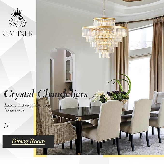 Large 36" Gold Crystal Chandeliers 23 Lights Modern Luxury Chandelier for Foyer Staircase Chandeliers 6 Tiers Round K9 Ceiling Pendant Lighting Fixture for Living Dining Room