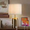 GyroVu Bedside Lamp with USB Port, Touch Control Table Lamp for Bedroom 3 Way Dimmable Modern Nightstand Lamp with Fabric Shade Gold Base for Living Room, Dorm, Home Office, LED Bulb Included