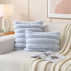 FUTEI Light Blue Decorative Throw Pillow Covers 26x26 Inch Set of 2, Square Soft Faux Rabbit Fur Big Striped Pillow Sham,Home Decor for Couch Sofa Bed Living Room