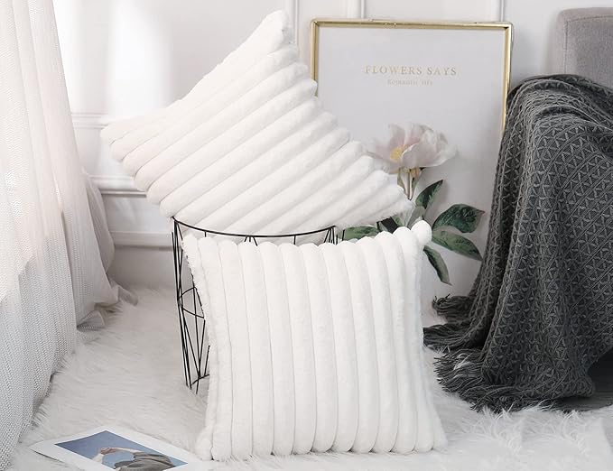 PANOD Faux Fur Decorative Large Throw Pillow Covers 28 x 28,Boho Modern Pillow Case Cushion Cover for Bed Sofa Farmhouse Livingroom,White