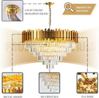18-Lights 6 Tiers Gold Crystal Chandeliers Luxury 31.5" Modern Crystal Pendant Chandelier Round Hanging Lighting for Living Room Foyer High Ceiling Bedroom Restaurant