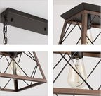 Q&S Farmhouse Rustic Chandelier Light Fixtures Bronze 5 Lights Linear Rectangular Chandelier Pendant Light Fixtures for Dining Room Kitchen Island Pool Bar Office Living Room Entryway UL Listed