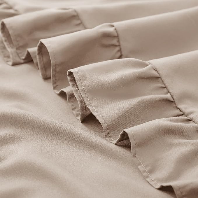 KKJIAF Ruffle Pillow Cases Queen Size Set of 2, Khaki Ruffled Pillow Covers with Envelope Closure, Wrinkle Resistant Pillowcases 20" x 30", Ruffled Pillow Shams