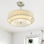 VONLUCE Modern Chandeliers, 18" Drum Chandeliers with 2-Layer Fabric Shade, 4-Light Pendant Light Fixture with E26 Base, Light Fixture for Dining Room Bedroom Living Room, Linen Shade & Nickel Finish