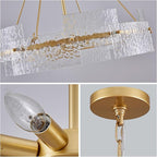 XINGQI Large 8-Light Modern Gold Glass Chandelier 26" Drum Light Fixture Round Water Ripple Pendant Lighting for Dining Room Living Room Kitchen Island Office