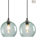 Light Green Glass Pendant Lights Kitchen Island Lighting Globe Pendant Light Fixtures Modern Pendant Lighting for Bedroom Living Dining Room Light Fixture (7.87 in, 2 Pack)