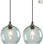 Light Green Glass Pendant Lights Kitchen Island Lighting Globe Pendant Light Fixtures Modern Pendant Lighting for Bedroom Living Dining Room Light Fixture (7.87 in, 2 Pack)