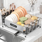Dish Drying Rack, Dish Racks for Kitchen Counter, Stainless Steel Dish Drainer Drainboard Set with Smart Drainage, 360° Adjustable Spout, Utensil Holder and Cup Holder