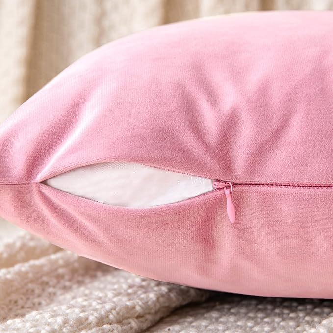 EMEMA Pack of 2 Velvet Throw Pillow Covers Decorative Rectangle Pillowcase Soft Solid Cushion Case for Sofa Bedroom Chair Car 12x20 Inch Bright Pink