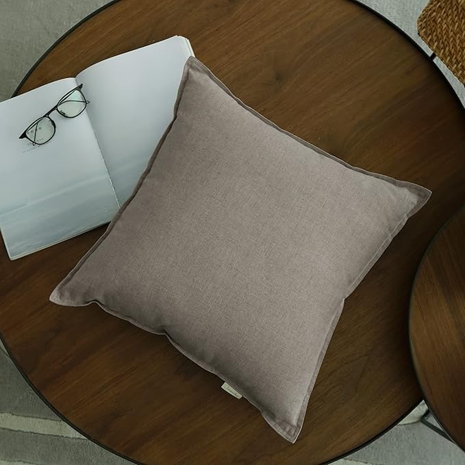 Jeanerlor 24" x 24" Natural Cotton Linen Soft Soild Decorative Square Throw Pillow Covers Green Set Cushion Case for Sofa Bedroom Car 60 x 60cm, Gray