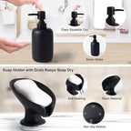 Resin Matte Black Bathroom Accessories Set of 5, Lotion Soap Dispenser, Bathroom Organizer Accessory, Toothbrush Holder, Self Draining Soap Dish and Bathroom Tumbler for Modern Home Decor