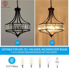 XINGQI Crystal Chandeliers for Dining Room,Modern Black Chandelier,Metal Round Shade Farmhouse 4-Light Rustic Pendant Lighting Fixtures for Hallway Bedroom Foyer