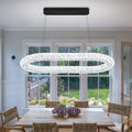 Oval Crystal Chandelier, 40'' Black Crystal Ring Pendant Light for Kitchen Island Modern Linear Oval Chandeliers for Dining Room Dimmable 3000K-6000K
