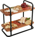 Gibson Home Gracious Dining 2-Tier Wooden Serving Tray with Metal Frame – Acacia Wood Rectangle Charcuterie Board, Cheese Platter, Dessert Display Stand for Buffet, Kitchen, Dining, or Events