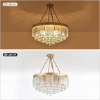 9-Light Gold Crystal Chandelier Contemporary 22'' Modern Semi Flush Mount Crystal Hanging Light Sparkling Decoration for Bedroom Entryway Living Dining Room Kitchen Island Hallway