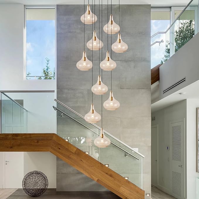 Handcrafted 11-Inch Mid-Century Modern Brass Gold Pendant Light with Seeded Glass Shade - Elegant Dining Room Pendant Light