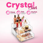 Clear Makeup Organizer - Acrylic Cosmetic Vanity Storage Organizers for Girls Dresser, Bathroom, Desk Counter - Plastic Make Up Holder, Jewelry Box (2-Drawer | Multi Compartments)
