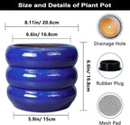 SQOWL 8 Inch Plant Pot - Ceramic Planter Indoor Plant Pot with Drainage Hole Outdoor Flower Pot Round Decorative Plant Pots for Kitchen Counter Desk Decor Blue