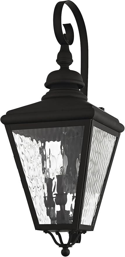 Livex 2033-04 Transitional Three Light Outdoor Wall Lantern from Cambridge Collection in Black Finish