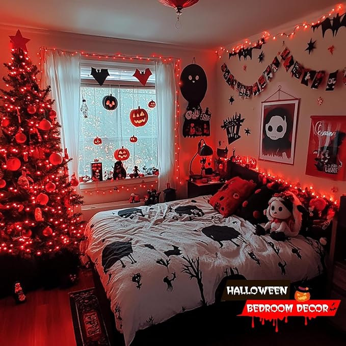 JMEXSUSS 200 LED Halloween Lights Indoor Outdoor, 66ft Connectable LED Red Christmas Lights Plug in, 8 Modes Red String Light for Halloween Tree Indoor Bedroom Garden Yard Porch House Decorations