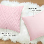 decorUhome Couch Throw Pillow Covers 26x26 Set of 2, Decorative Soft Plush Faux Wool Neutral Accent Pillow Covers for Bed Sofa Living Room, Light Pink