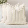 decorUhome Christmas Corduroy Cream White Throw Pillow Covers 26x26 Set of 2 Decorative Soft Boho Farmhouse Euro Couch Pillow Covers for Living Room Bed Sofa Broadside Striped Pillow Cases