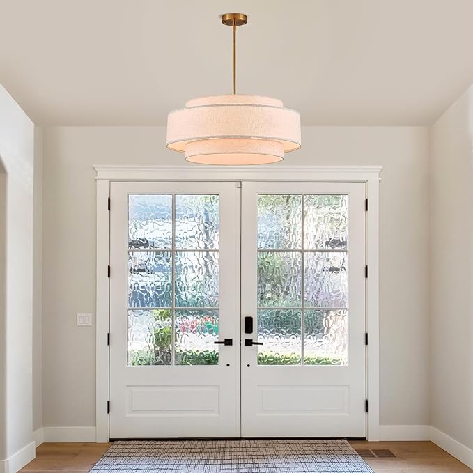 Modern 23.6" Large Drum Chandelier 6-Lights Vintage Modern Chandelier Light Fixture with Linen Shade Retro Farmhouse Drum Chandeliers for Dining Room, Kitchen Island, Living Room, Bedroom