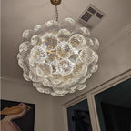 Bubble Glass Chandelier Pendant Lights Fixture Dia 24 inch Cluster Swirled Clear Blown Glass Ribbed Globe Decorative Lighting Fixture for Living Room Bedroom Dining Room Island