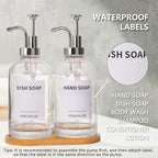 Dish Soap Dispenser for Kitchen, Hand Glass Soap Dispenser Set with Pump, Tray, Funnel for Bathroom, Shower, Laundry, Liquid, Lotion (Silver 2 Pack 18 Oz Clear Bottles with 12 Stickers)