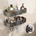 VOLPONE Shower Caddy Suction Cup No Drilling Suction Cup Shower Shelf Heavy Duty Bathroom Shower Organizer Storage Rack Adhesive with Towel Bar Hooks (2-Pack, Matte Gray)