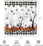 Fall Plaid Pumpkin Shower Curtain Farmhouse Buffalo Plaid Autumn Maple Leaves Thanksgiving Bathroom Curtains Waterproof Polyester Fabric Bath Curtain 72 x 72 Inch with 12 Hooks