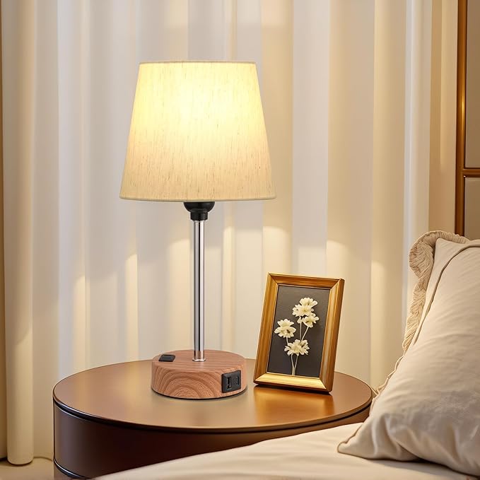 Bedside Lamps for bedrooms Set of 2 - Nightstand Bedroom Lamp with USB C Port and AC Outlet Charging, 3 Way Dimmable Touch Control Small Bed Side Table Lamp, Nightstand Light for Kids