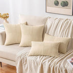 MIULEE Cream Corduroy Pillow Covers Pack of 2 Boho Decorative Spliced Throw Pillow Covers Soft Solid Couch Pillowcases Cross Patchwork Textured Cushion Covers for Living Room Bed Sofa 20x20 inch