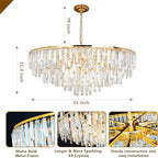 Gold Modern Round Top K9 Crystal Chandelier Lighting Fixture, 13 Lights Round K9 Crystal Adjustable Hanging Lamp for Dining Room Bedroom Living Room,Hallway,Bar,Kitchen W31''