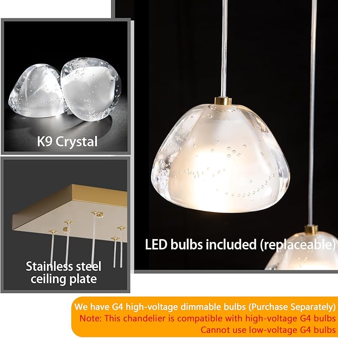 24-Lights Modern Crystal Rectangular Chandelier LED Raindrop Ceiling Pendant Light Crystal Lighting Fixture for Living Room Hotel Staircase Hallway Foyer Entryway Bedroom Gold