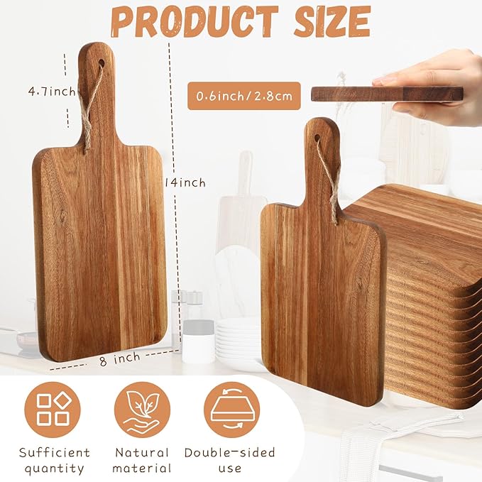 Geetery 16 Pcs Acacia Wood Cutting Board Bulk Kitchen Wooden Chopping Boards with Handle Serving Tray Charcuterie for Pizza, Bread, Cheese, Fruit, Vegetables Housewarming Gift(14 x 8 Inch)
