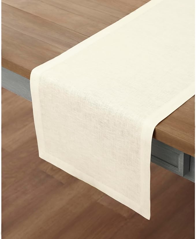 Solino Home Linen Ivory Table Runner 48 Inches - 100% Pure Linen Small Table Runner 14 x 48 Inch Ideal for Dresser and Coffee Tables - Fall, Autumn, Thanksgiving, Christmas, Holiday - Fete
