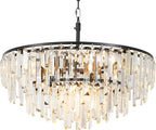 Black Modern Round Top K9 Crystal Chandelier Lighting Fixture, 8 Lights Round K9 Crystal Adjustable Hanging Lamp for Dining Room Bedroom Living Room,Hallway,Bar,Kitchen W24'