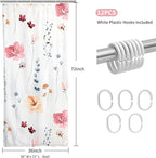 QiyI Small Stall Shower Curtain 36 x 72, Narrow Half Watercolor Floral Bath Curtains, 3D Embossed Peach Pink Flower Cloth Bathroom Curtain, Waterproof Fabric White Shower Curtain Set with Hooks