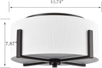 Flush Mount Ceiling Light Fixture with Linen Shade Oil Rubbed Bronze 2- Light Drum Ceiling Light Modern Light Fixture for Bedroom Living Room Kitchen